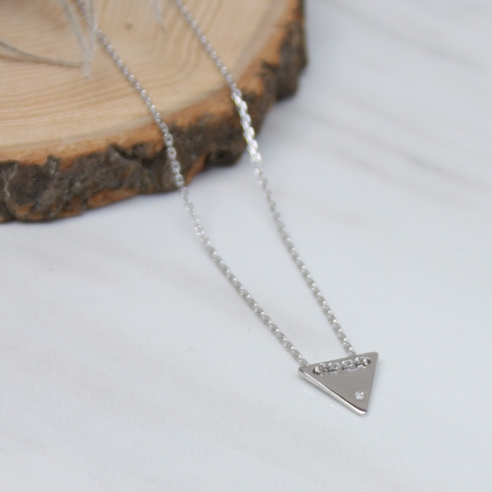 Rhodium Plated Sterling Silver Triangle Necklace